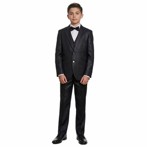 Young Man Preteen Teen Black Shimmering 3 Piece Black Formalwear Dressy Suit